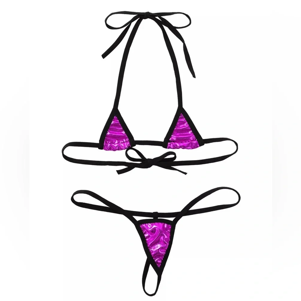 Women Micro Bikini Set Shiny Metallic Bra Top Mini G-String Thong Sexy
Lingerie - Picture 4 of 5